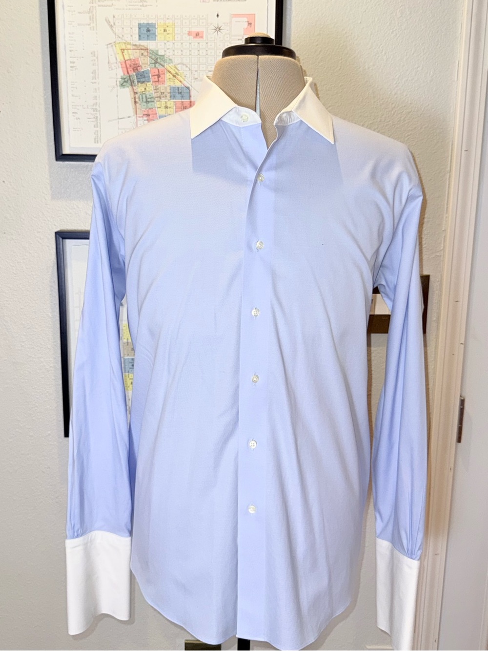 Brooks Brothers Light Blue Dress Shirt with White Contrast Collar & French Cuffs